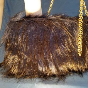 E&M Very Dark Blue/Black Faux Fur Clutch, New!